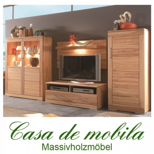 Wohnwand Anbauwand Schrankwand TV-Wand Wohnzimmer Holz Kernbuche Buche massiv ge&ouml;lt Massivholz Massivholzm&ouml;bel