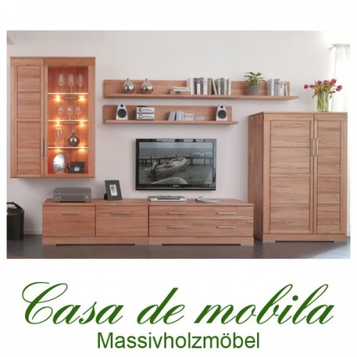 Wohnwand Anbauwand Schrankwand TV-Wand Wohnzimmer Holz Kernbuche Buche massiv ge&ouml;lt Massivholz Massivholzm&ouml;bel