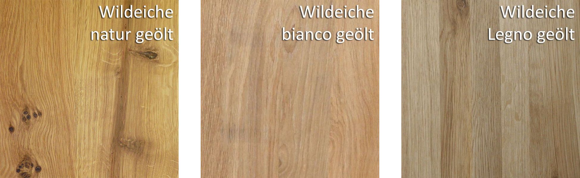 Holzmuster Eiche natur geölt, bianco geölt, legno geölt