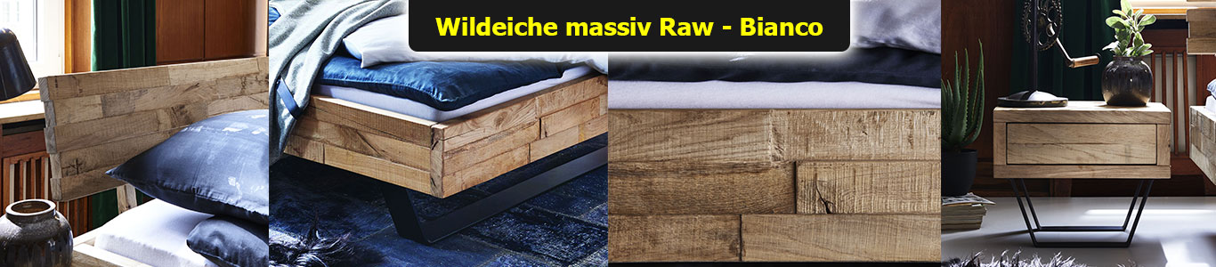 XXL Doppelbett in Wildeiche massiv Raw Bianco