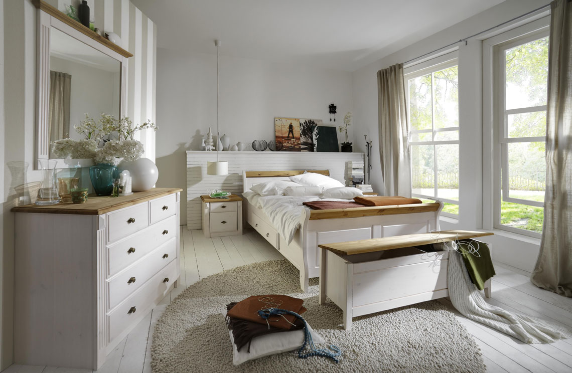 schlafzimmer eva, komplett-set, kiefer weiß-gelaugt im landhausstil