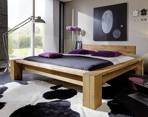 Massivholz balkenbett 200x200 bett aus balken mit kopfteil ...